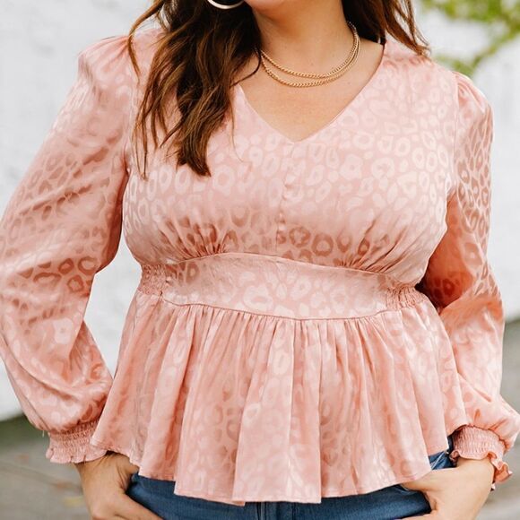 Plus Size Leopard Peplum Blouse - Picture 2 of 5